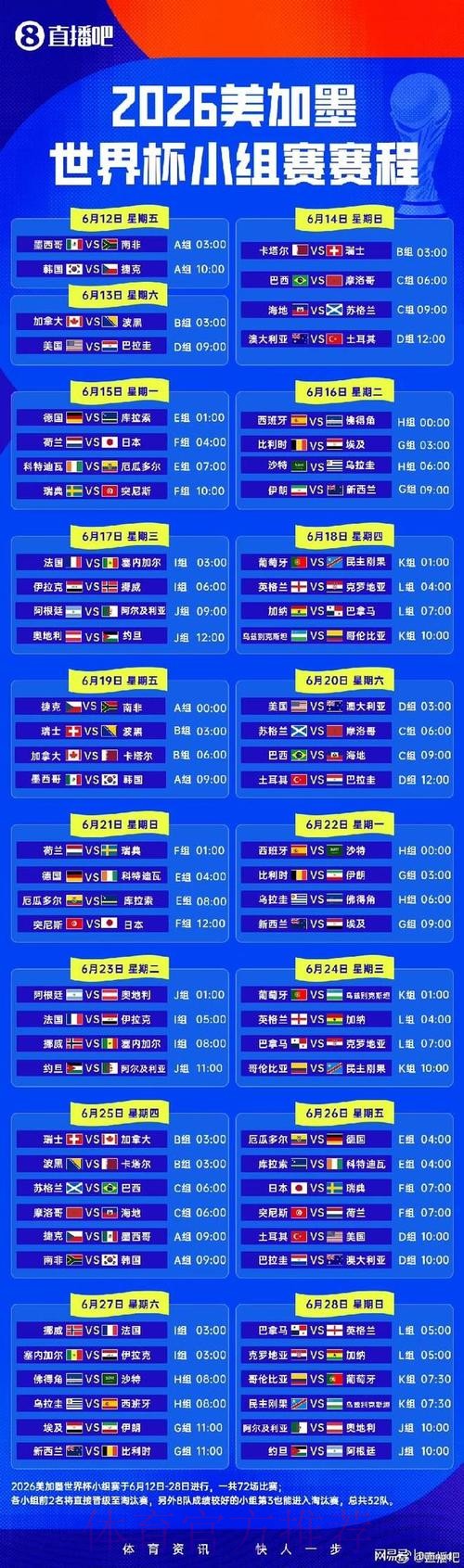 2026世界杯小组赛赛程最新实时赛程直播平台 2026世界杯小组赛赛程最新实时赛程直播平台